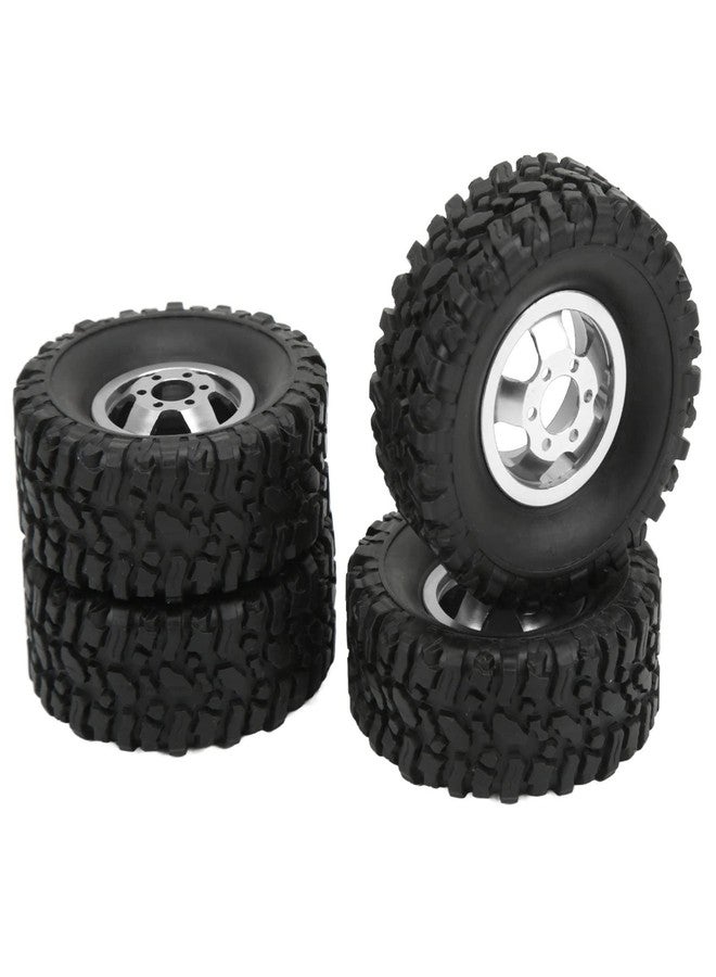 Astibym Hub Wheel Rims with Soft Rubber Tires, 4WD Rubber Tires Aluminum Alloy Wheel Hub for WPL C14 C24 B14 B24 B16 B36 1/16 RC Car Upgrade Part(Silver), car model accessories - Image 1